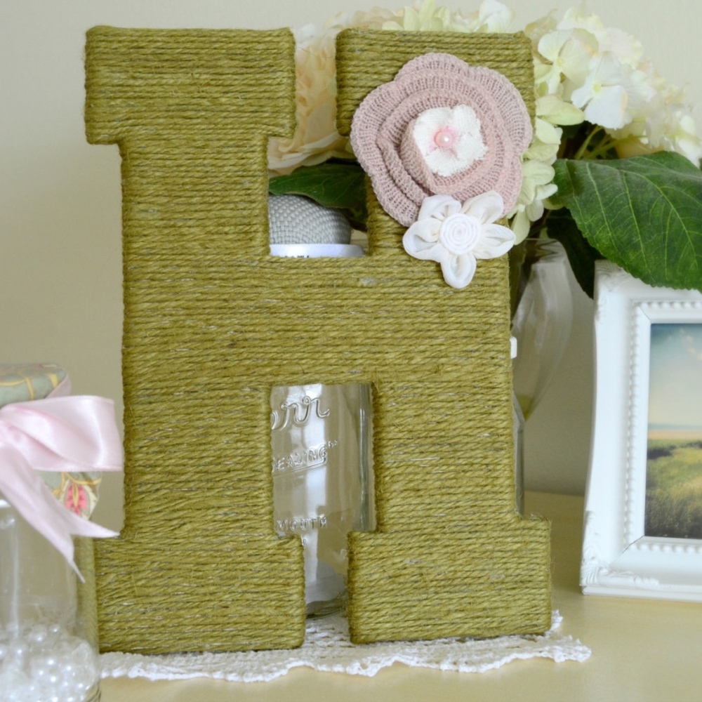 OLIVE GREEN Jute Wrapped Monogram Letter H Wreath